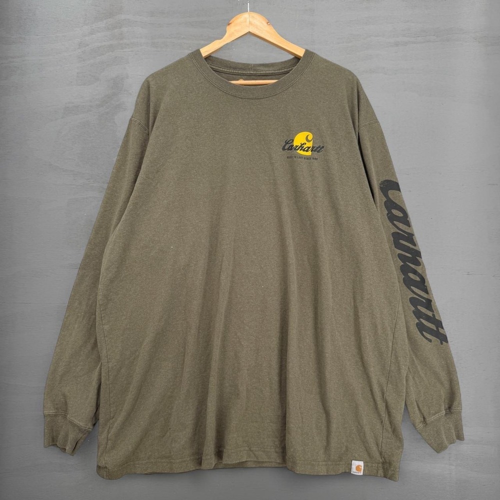 Carhartt Long Sleeve T-Shirt Olive Green Graphic Sleeve Logo 2XL